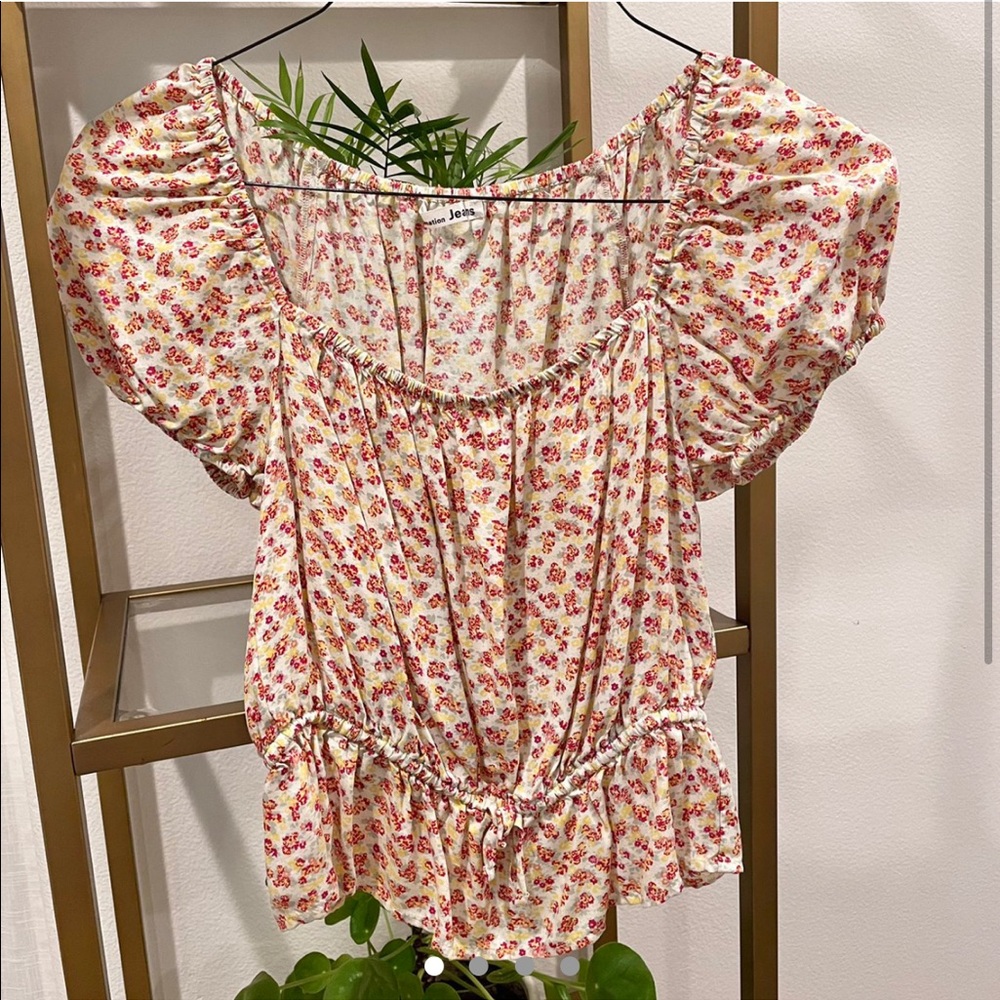 Reformation square neck puff sleeve top